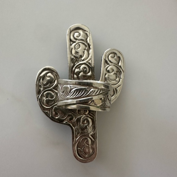 Turquoise Sterling Silver Cactus Statement Ring- Adjustable - Picture 9 of 12